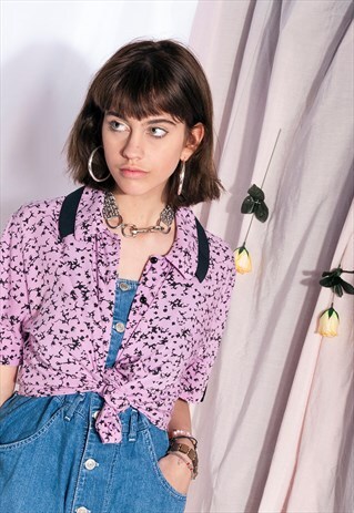 VINTAGE TOP 70S NOISY PATTERN PINK BLOUSE