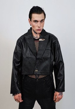 Cropped biker jacket faux leather racing aviator rocker 