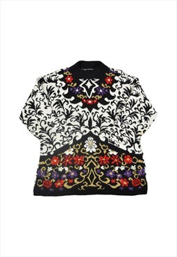 Vintage Knitwear Sweater Retro Pattern White/Black Ladies L