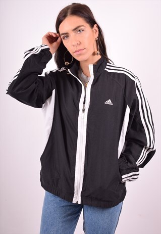 ADIDAS WOMENS VINTAGE TRACKSUIT TOP JACKET XXL BLACK 90'S