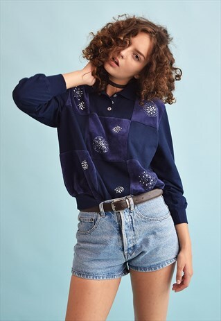 90'S RETRO VELVET DETAILING KNIT OVERSIZED JUMPER