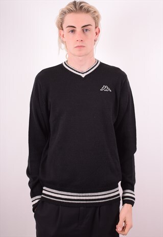 KAPPA MENS VINTAGE JUMPER SWEATER XL BLACK 90S