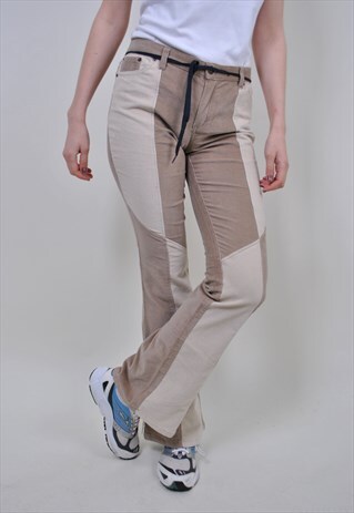 80S BROWN CORDUROY PANTS, WOMEN FLARE MULTICOLOR TROUSERS