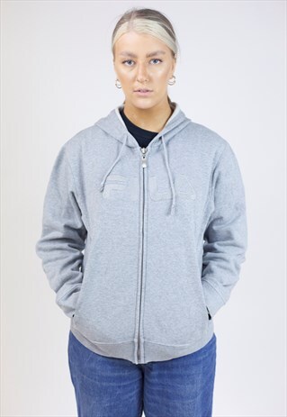 VINTAGE FILA GREY ZIP-UP HOODIE