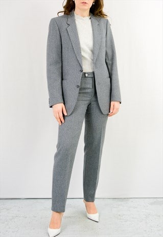 Vintage suit in grey wool set coordinate pants jacket
