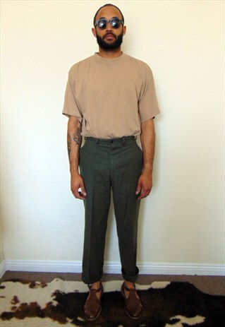 50S 60S MINIMALIST HIGH WAIST ARMY GREEN WOOL TROUSERS 30