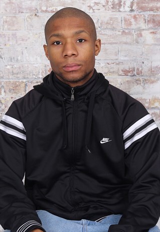 VINTAGE NIKE LOGO HOODED TRACK JACKET BLACK