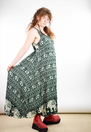 90S GREEN AND WHITE ELEPHANT TRAVELLERS SHEER FULL LENGTH