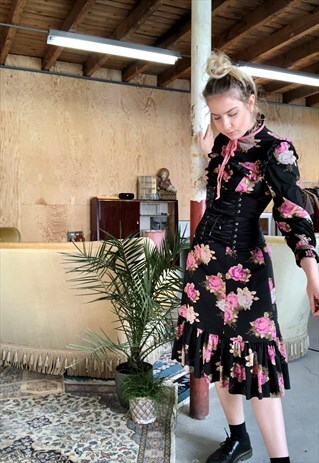 70S VINTAGE BOHEMIAN RUFFLED FLOWER DRESS