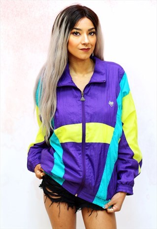 1980S VINTAGE MULTICOLOURED OVERSIZED SHELL TRACK JACKET