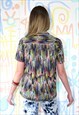 SHIRT VINTAGE 1960S BLACK RETRO PRINT SHORT SLEEVED SIZE 10
