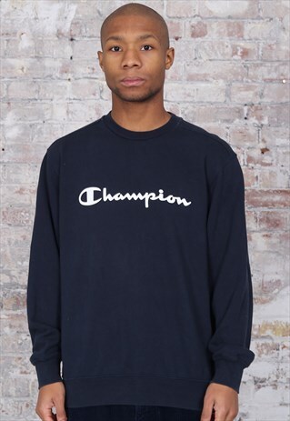 VINTAGE CHAMPION BIG LOGO SPELLOUT SWEATSHIRT NAVY BLUE