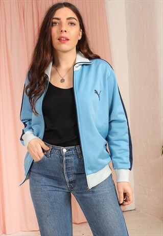 VINTAGE 80S FESTIVAL PUMA TRACK JACKET IN BLUE