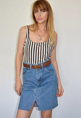 VINTAGE 90S WRANGLER DENIM BLUE HIGH WAISTED SKIRT