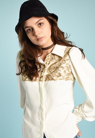 80'S RETRO NEUTRAL EMBROIDERED FESTIVE SHIRT TOP