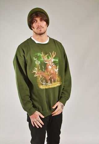 VINTAGE DEER & FAWNS SWEATSHIRT GREEN