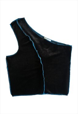 Deadstock velvet one shoulder top - Black & Blue