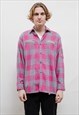 VINTAGE 90S GREY PINK CHECKERED FLANNEL BUTTON UP SHIRT M
