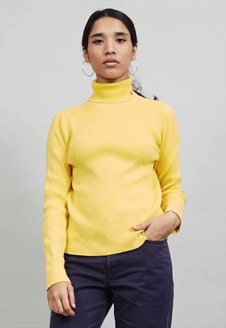 VINTAGE YELLOW RIBBED RALPH LAUREN ROLL NECK
