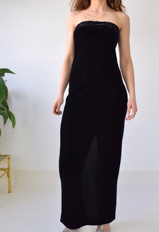 VINTAGE 90S VELVET STRAPLESS BOOB TUBE DRESS LONG MAXI