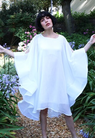 PURE WHITE BUTTERFLY SLEEVES OVERSIZED DESIGN PARTY DRESS CY