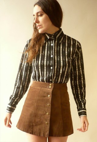 1970'S VINTAGE NOVELTY BELT BUCKLE PRINT SKINNY FIT SHIRT