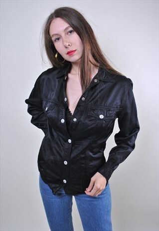 VINTAGE ITALIAN WOMAN COTTON LONG SLEEVE BLOUSE
