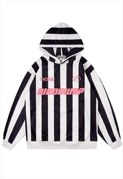 Vertical stripe hoodie zebra pullover football top in white