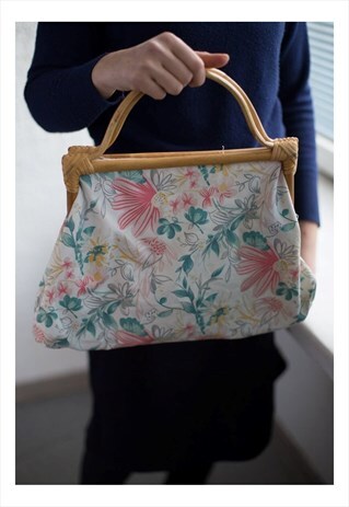 VINTAGE 70'S WHITE FLOWER PRINT BAG