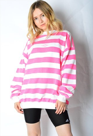 VINTAGE 80S PINK WHITE STRIPED SWEATSHIRT