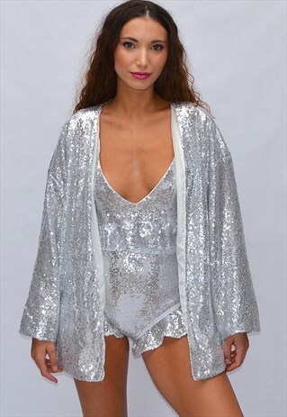 SILVER SEQUIN KIMONO JACKET