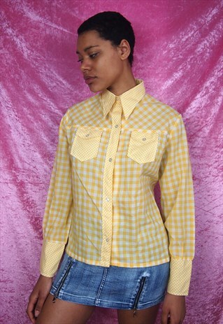 YELLOW GINGHAM PRINT VINTAGE BLOUSE