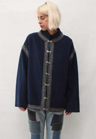 VINTAGE 70' AMAZING BEAUTIFUL NAVY BLUE WOOL JACKET