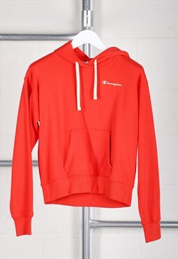 Vintage Champion Hoodie in Red Pullover Jumper Medium