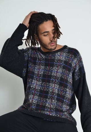 VINTAGE ABSTRACT CRAZY PATTERNED JUMPER BLACK