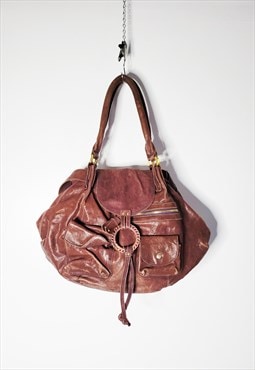 Vintage Brown Leather Tote Bag, Bebe Distressed Leather Bag