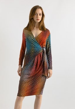 Escada V Deep Neck Abstract Pattern Romantic Dress 7043