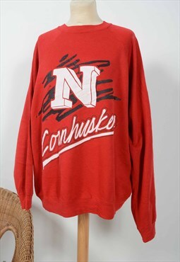 Vintage Nebraska Corn Huskers Sweatshirt 90s Red Size L