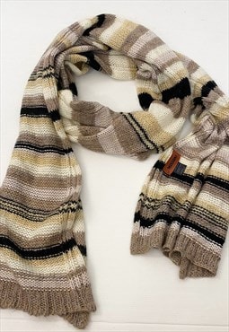 Vintage 90s stripes wool beige long scarf 