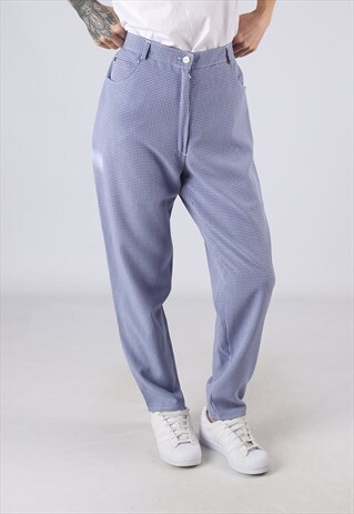 HIGH WAISTED TROUSERS CHECKED WIDE TAPERED UK 12 14 (GJ4C)
