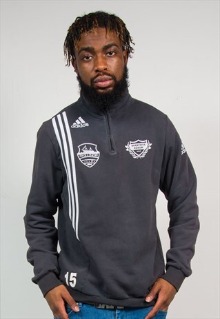 ADIDAS GREY QUARTER ZIP TEAM SWEATSHIRT SWEATER