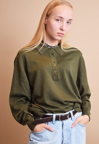 90'S RETRO MINIMALIST KHAKI OVERSIZED DADS JUMPER TOP