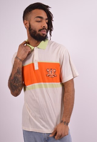 ELLESSE MENS VINTAGE POLO SHIRT MEDIUM WHITE 90S