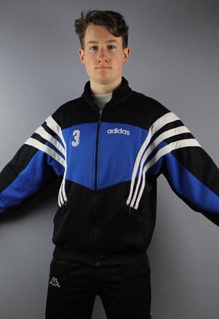 VINTAGE ADIDAS TRACK JACKET IN BLACK WITH EMBROIDERED LOGO.