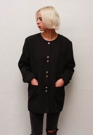 VINTAGE 80' BEAUTIFUL BLACK LONG JACKET WITH BUTTONS