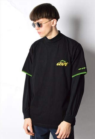BLACK MINIMALIST EMBROIDERED GRAPE T-SHIRT