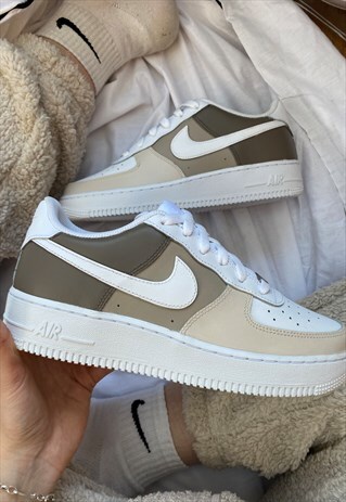 NIKE Air Force 1 Cream Brown 3 Tone Custom
