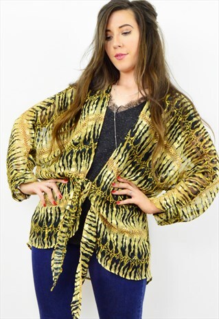 VINTAGE 90S BOHO CHIFFON TIE FRONT KIMONO