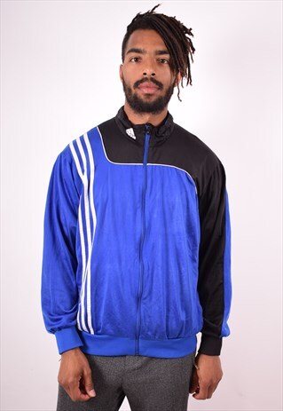 ADIDAS MENS VINTAGE TRACKSUIT TOP JACKET MEDIUM BLUE 90S
