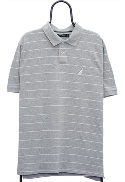 Vintage Nautica Grey Striped Polo Shirt Mens